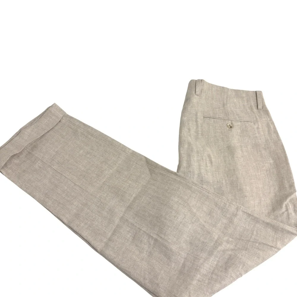 New J.Crew Crosby Oatmeal Beige Linen Dress Pants Mens 33x30 Pleated Cuffed NWT